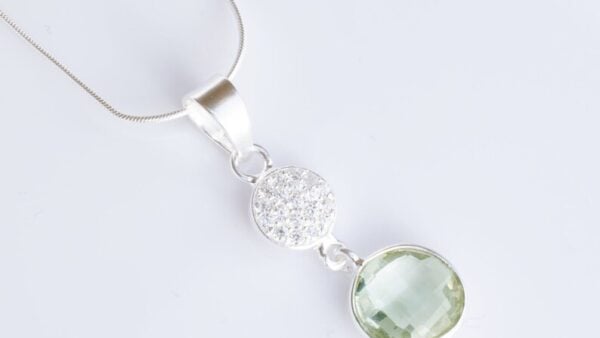 Green Amethyst and Cz Drop Pendant