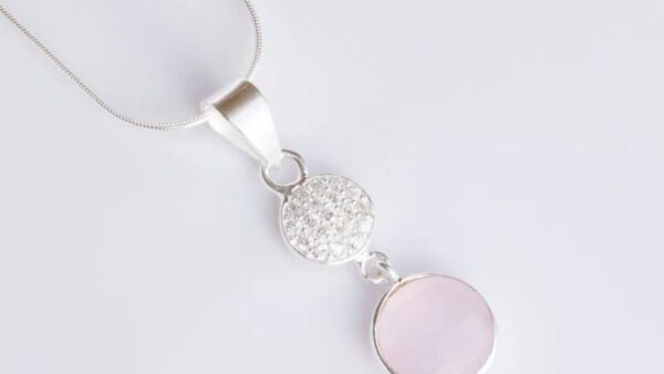 Pink Chalcedony and Cz Drop Pendant