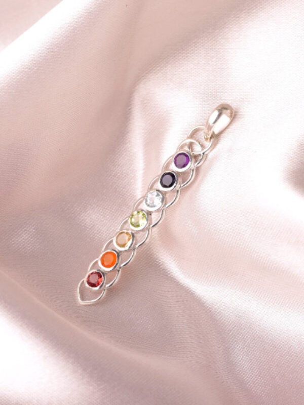 Sterling Silver Multi Stone Chakra Line Pendant, Natural Chakra Healing Gemstones Necklace, Handmade Minimalist Pendant Necklace, Women's Gifting Jewelry