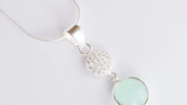 Aqua Chalcedony and Cz Drop Pendant