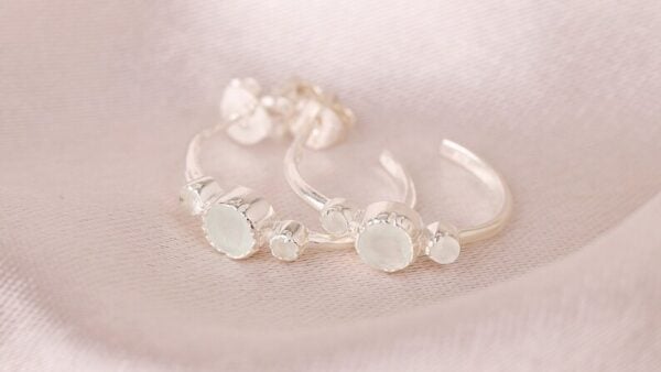 Sterling Silver Aqua Chalcedony Bali Hoop Earrings