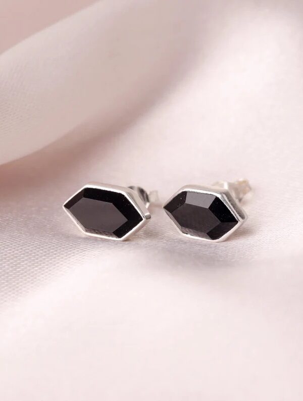 Sterling Silver Black Onyx Hexagon Stud Earrings