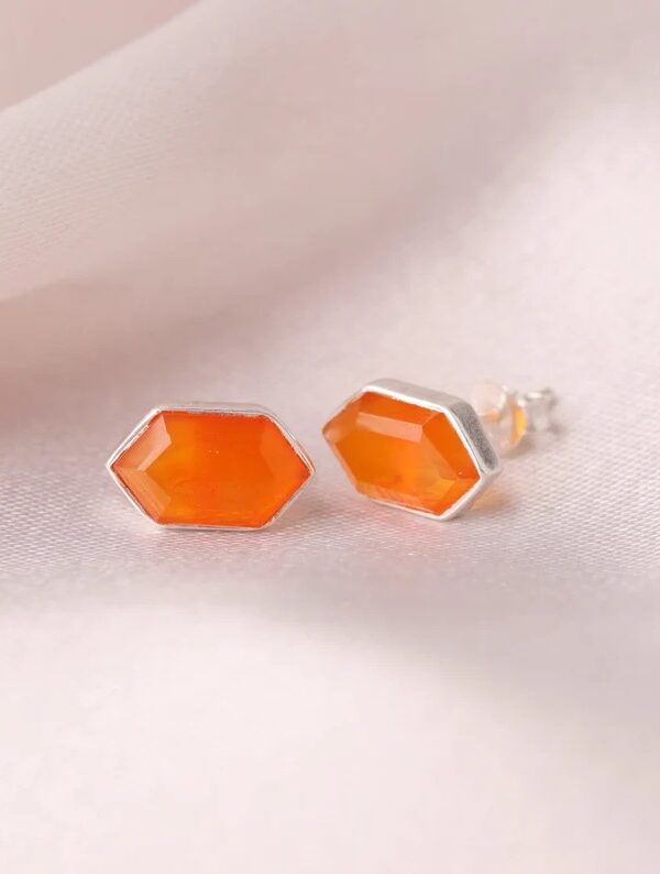Sterling Silver Carnelian Hexagon Stud Earrings