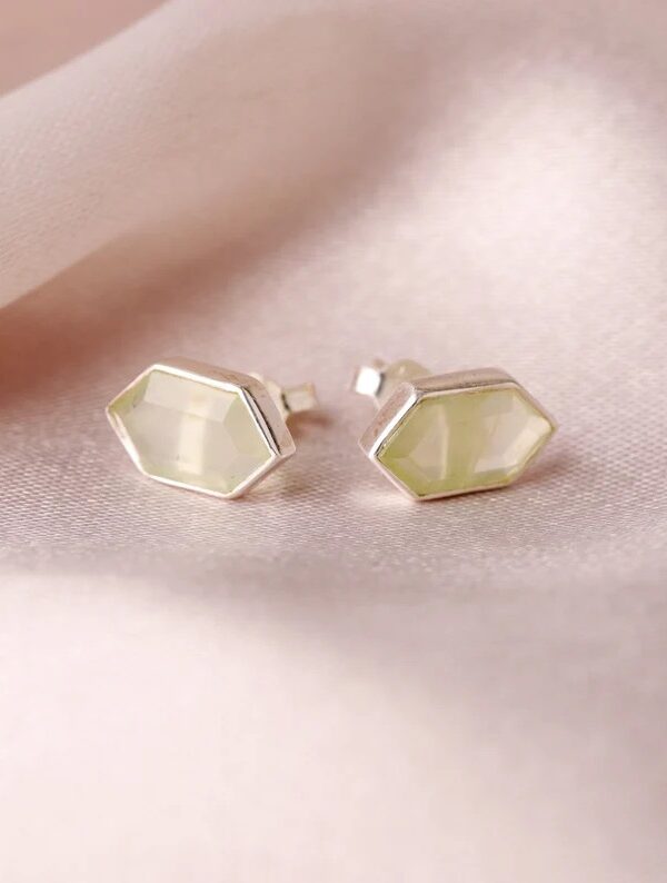 Sterling Silver Prehnite Hexagon Stud Earrings