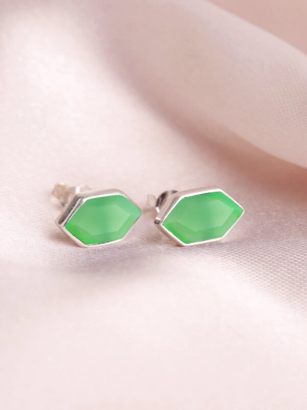 Sterling Silver Chrysoprase Hexagon Stud Earrings