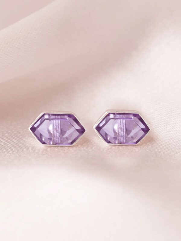 Sterling Silver Amethyst Hexagon Stud Earrings