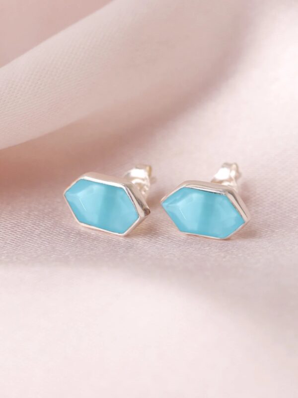 Sterling Silver Blue Chalcedony Hexagon Stud Earrings
