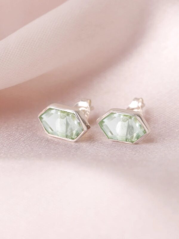 Sterling Silver Green Amethyst Hexagon Stud Earrings
