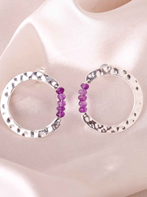 Amethyst Bead Hoop Earrings,Natural Amethyst February Birthstone,Handmade Sterling Silver Earrings,Minimalist Dainty Women's Gifting Jewelry