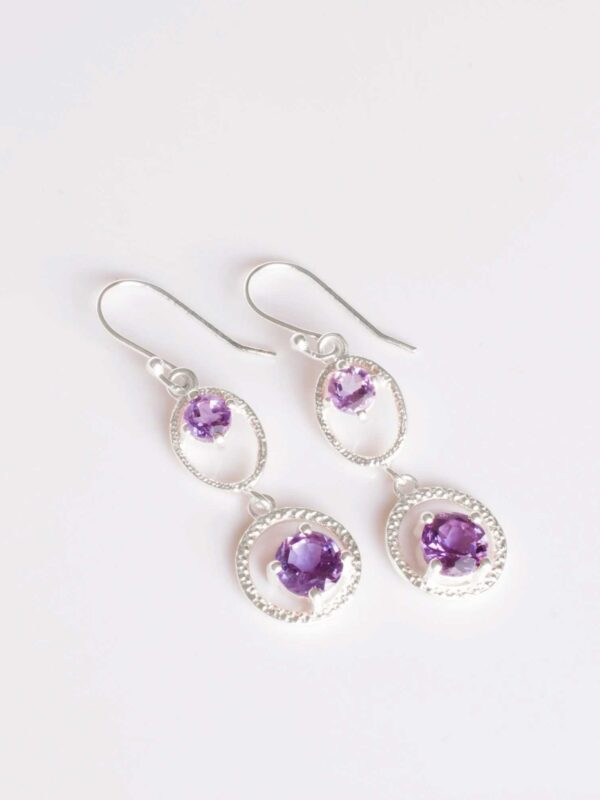 Amethyst Dangle Earring,Natural Amethyst February Birthstone,Handmade Sterling Silver Circle Earring,Dainty Minimalist Women Gifting Jewelr
