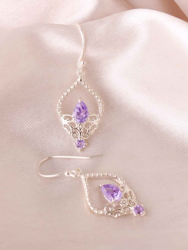 Amethyst Earrings, Handmade Silver Earrings, Natural Amethyst Gemstone, February Birthstone, Victorian Earring, Gift for Her, Dangle Earring