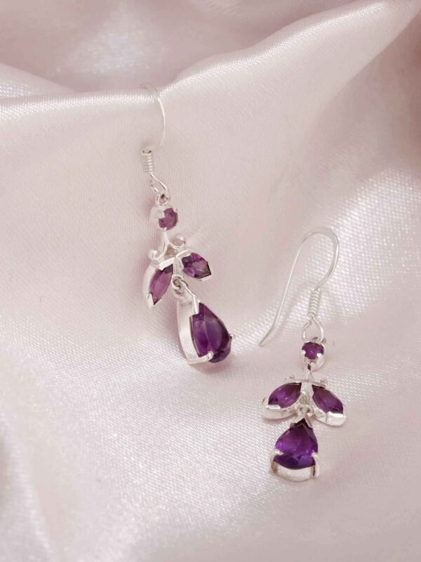 Amethyst Earrings, Handmade, Sterling Silver, Natural Amethyst Gemstone, February Birthstone, Dangling Purple Leaf Earrings, Gift for Her
