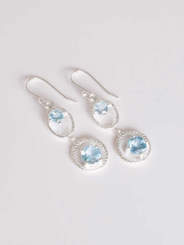 Blue Topaz Dangle Earring,Natural Topaz December Birthstone,Handmade Sterling Silver Circle Earring,Dainty Minimalist Womens Gifting Jewelry