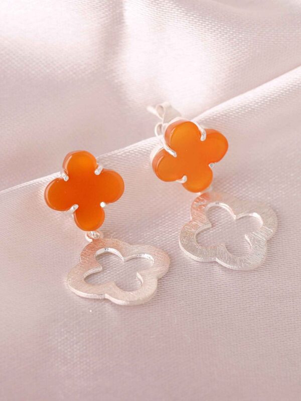 Carnelian Earrings, Handmade Silver Earring, Natural Carnelian Gemstone, July Birthstone, Earrings for women, Gift for Her, Clover Earrings