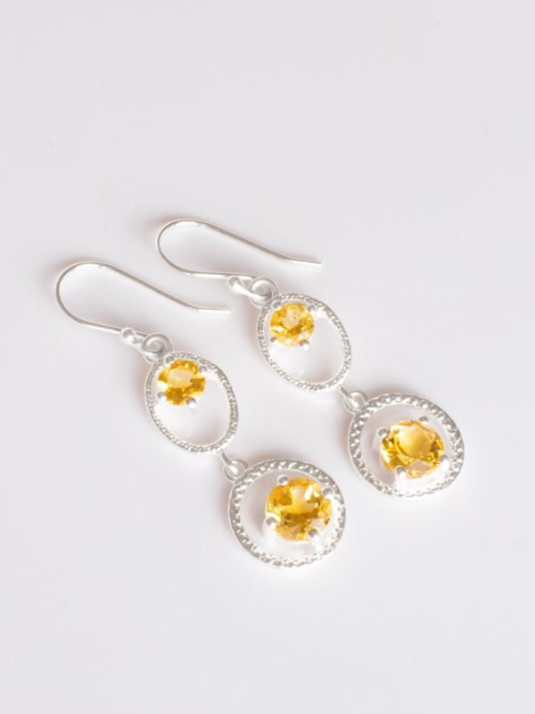 Citrine Dangle Earring,Natural Citrine November Birthstone,Handmade Sterling Silver Circle Earrings,Dainty Minimalist Women Gifting Jewelry