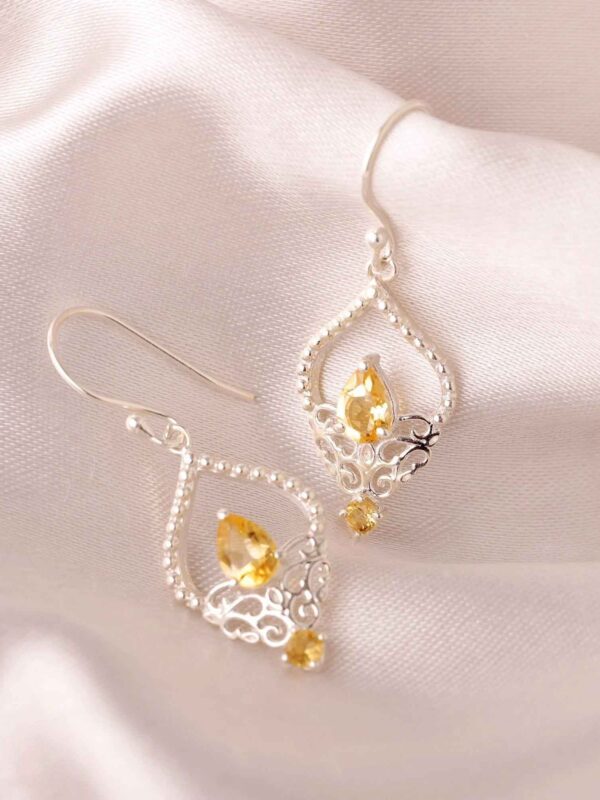 Citrine Earrings, Handmade Silver Earrings, Natural Citrine Gemstone, November Birthstone, Victorian Earrings, Gift for Her, Dangle Earrings