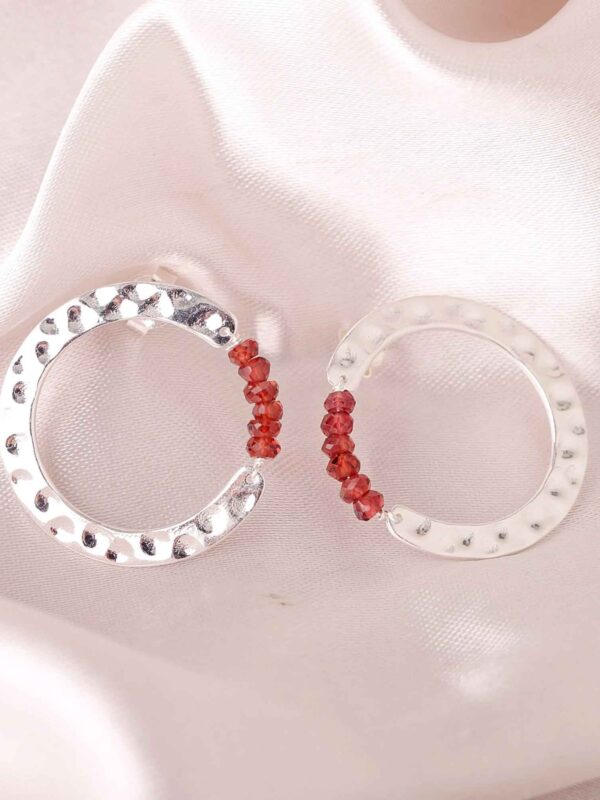 Garnet Bead Hoop Earrings, Natural Garnet December Birthstone, Handmade Sterling Silver Earrings, Minimalist Dainty Women's Gifting Jewelry