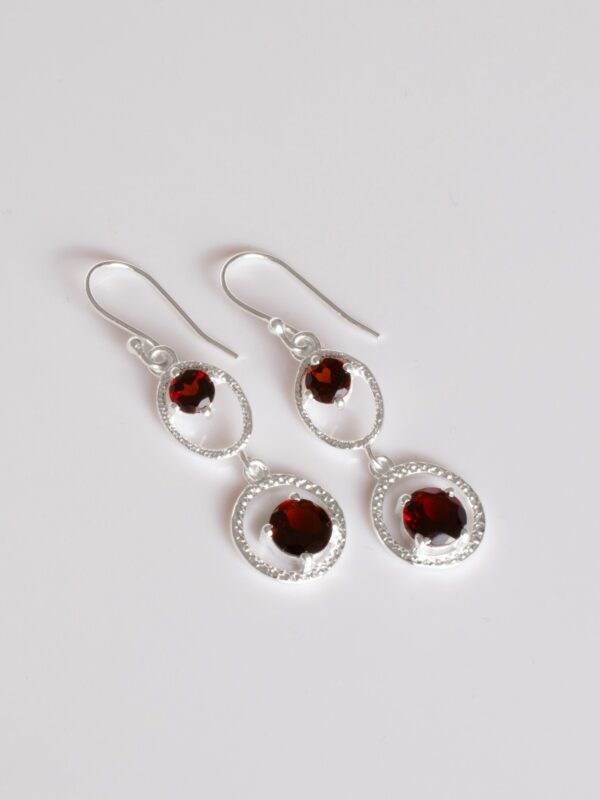 Garnet Dangle Earring, Natural Garnet December Birthstone,Handmade Sterling Silver Circle Earrings,Dainty Minimalist Women’s Gifting Jewelry