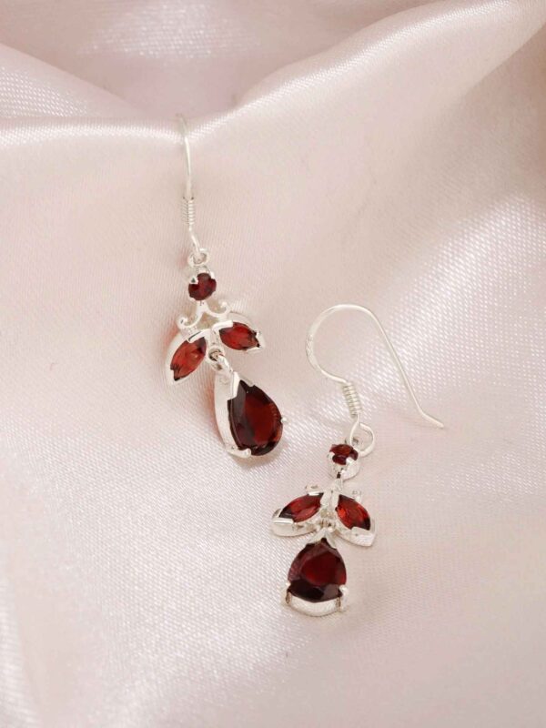 Garnet Earrings, Handmade Sterling Silver Jewelry, Natural Garnet Gemstone, January Birthstone, Dangling Leaf Earring, Gift for Her & Women