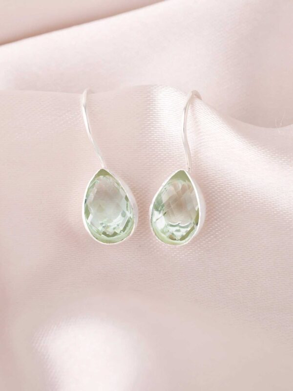 Green Amethyst Earrings, Handmade Sterling Silver Jewelry,Natural Amethyst March Gemstone,Teardrop Earring,Minimalist Womens Gifting Jewelry