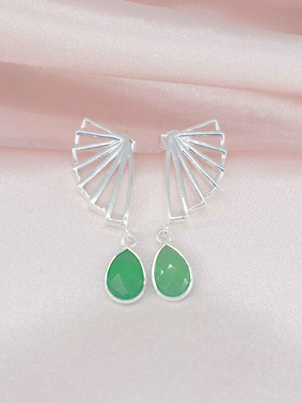 Green Onyx Earrings, Natural Onyx Gemstone, Sterling Silver Earrings, Wing Earring, May Birthstone, Earrings for women, Gift for Her, Unique