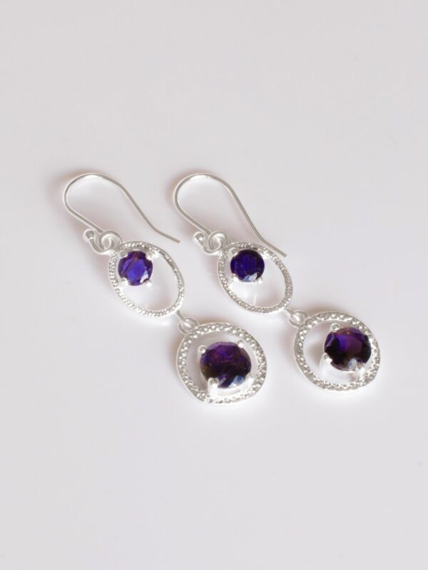 Iolite Dangle Earring,Natural Iolite September Birthstone,Handmade Sterling Silver Circle Earrings,Dainty Minimalist Women’s Gifting Jewelry