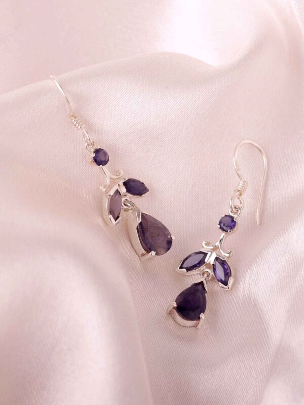 Iolite Earrings, Handmade Sterling Silver Jewelry, Natural Iolite Gemstone, September Birthstone, Dangling Leaf Earring,Gift for Her & Women