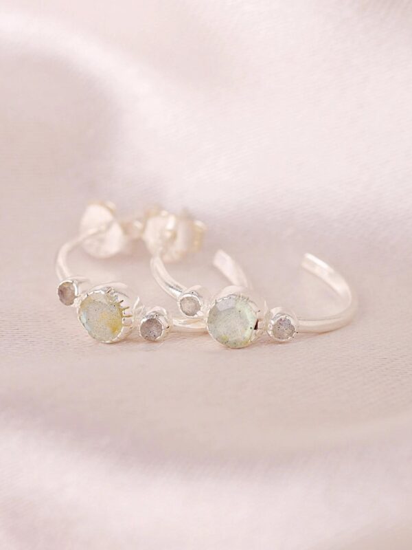 Sterling Silver Labradorite Bali Hoop Earrings