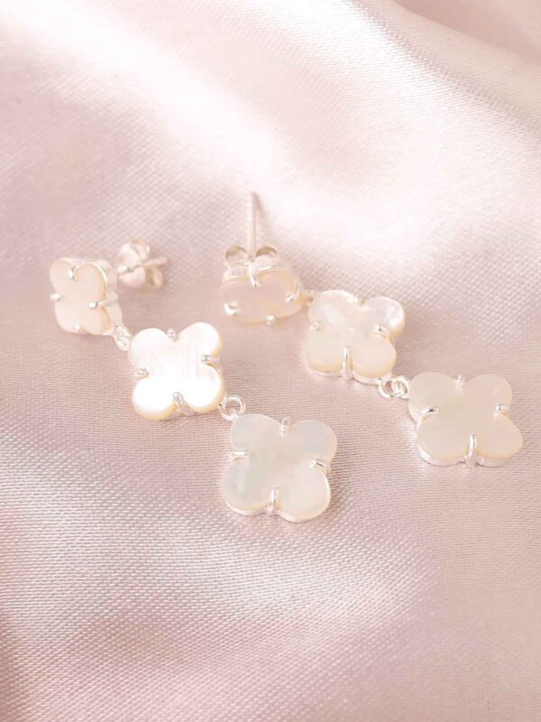 Mother of Pearl Flower Earrings, Natural Pearl June Birthstone, Handmade Silver Dangling Earrings, Minimalist Dainty Women's Gifting Jewelry