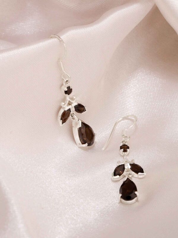 Smoky Quartz Earrings, Handmade, Sterling Silver, Natural Quartz Gemstone, Scorpio Birthstone, Dangling Leaf Earring, Gift for Her, Designer