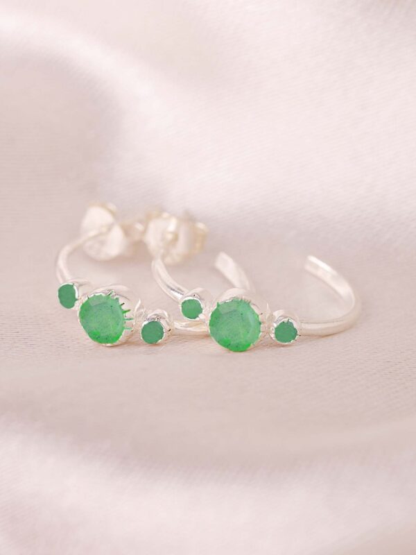 Sterling Silver Chrysoprase Bali Hoop Earrings