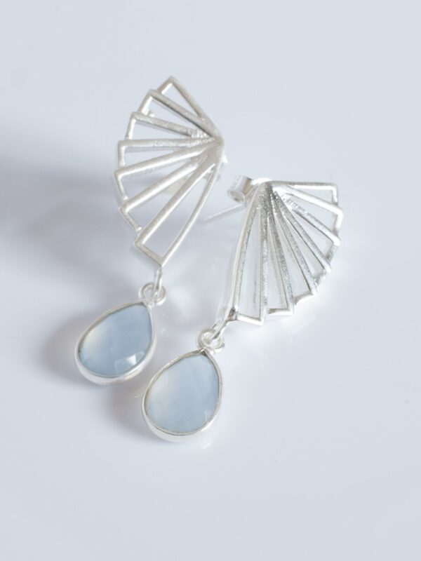 Sterling Silver Blue Chalcedony Designer Dangle and Drop Earrings