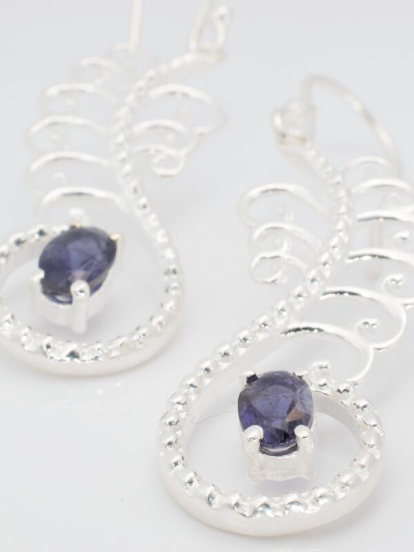 Iolite Dangling Earring, Natural Iolite September Birthstone, Handmade Sterling Silver Earrings, Dainty Minimalist Women’s Gifting Jewelry