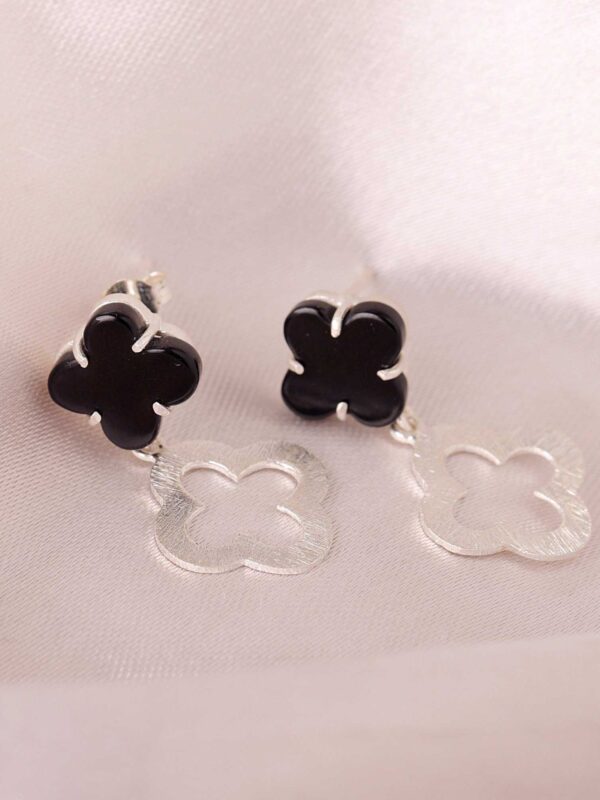 Black Onyx Earrings, Handmade Silver Earring, Natural Onyx Gemstone, August Birthstone, Earrings for women, Gift for Her, Clover Earrings