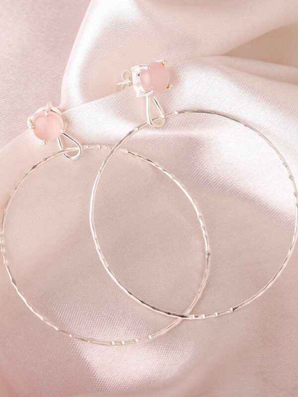 Pink Chalcedony Big Hoop Earrings, Natural Chalcedony October Birthstone, Handmade Sterling Silver Statement Earring,Minimalist Women's Gift