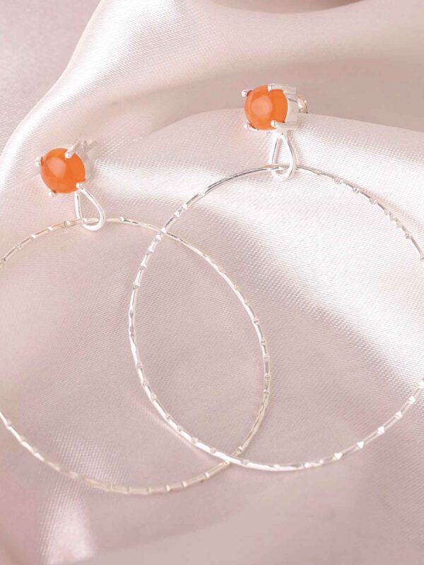 Carnelian Big Hoop Earrings, Natural Carnelian August Birthstone, Handmade Sterling Silver Statement Earring,Minimalist Women's Gift Jewelry